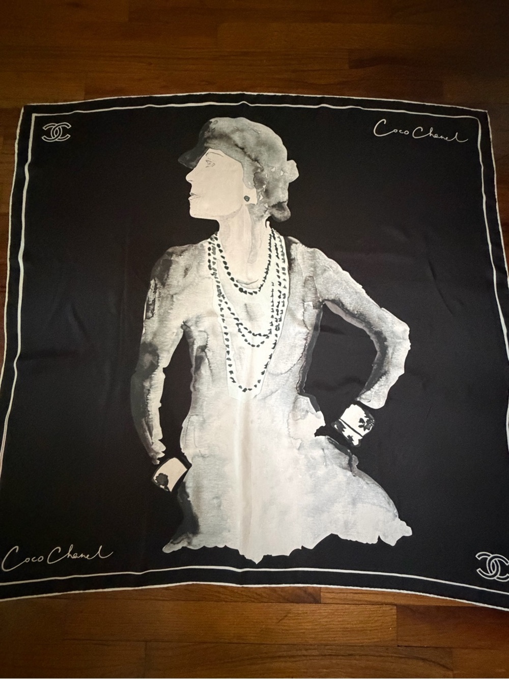 Chanel Mademoiselle Coco print Portrait Silk Scarf. - Picture 4 of 16